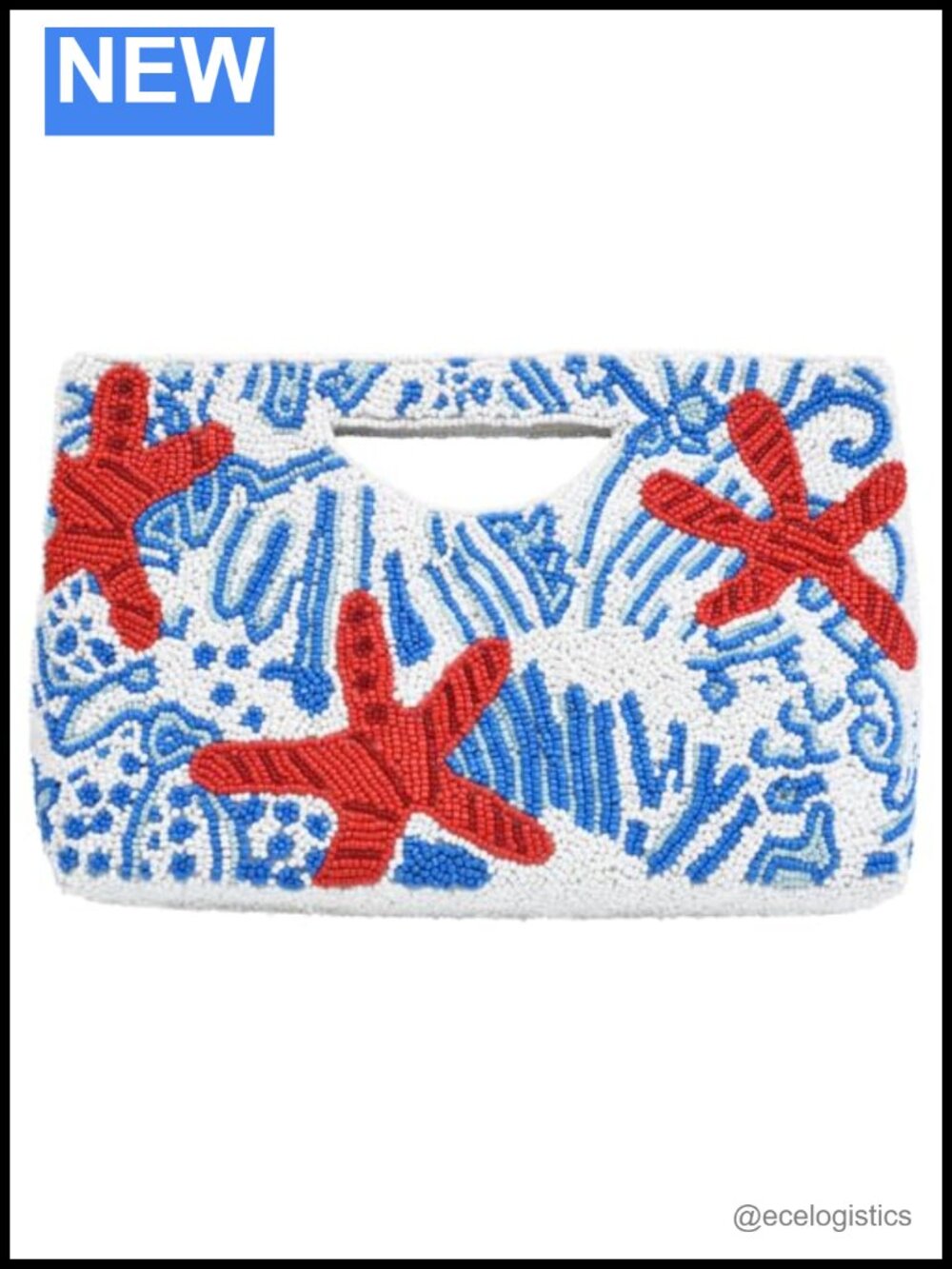 Beaded Starfish Clutch with Detachable Chain Strap - Synthetic Leather
